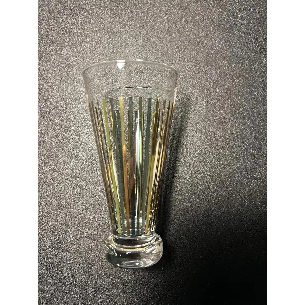 NIB Crate & Barrel 2000s Set Of 4 Gold Stripe Cocktail Glasses 6 Oz, 2.75x2.25”